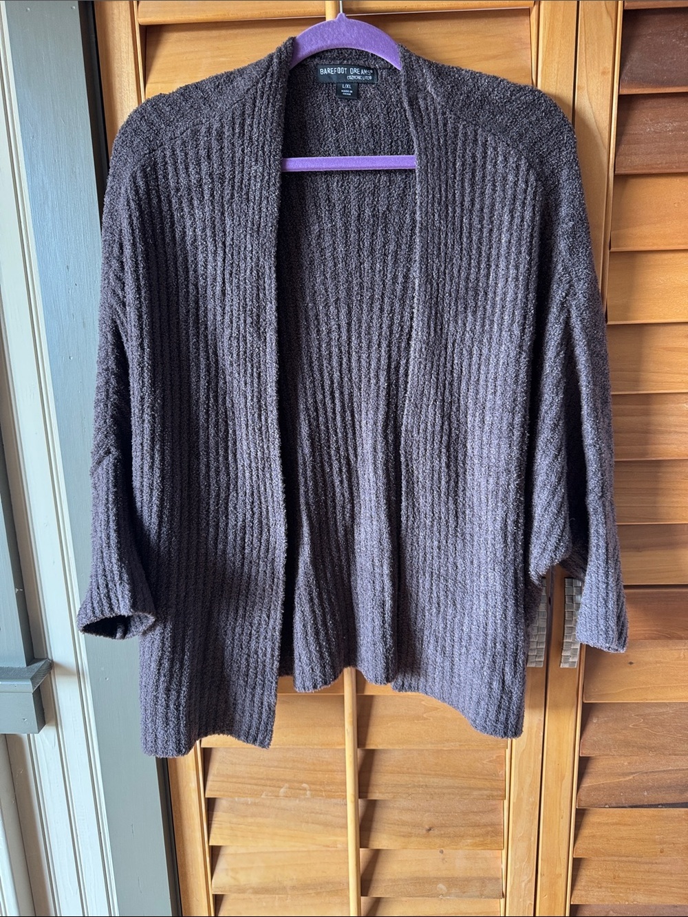 Barefoot Dreams Super Soft Brown Open-Front Ribbed CozyChic Lite Cardigan